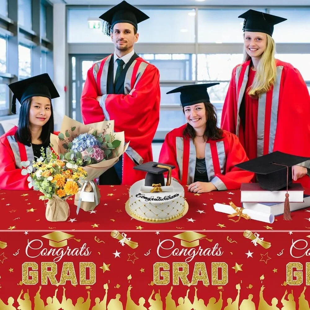 54 x 108 Inch Graduation Plastic Tablecloth - Congrats Grad Design Disposable R